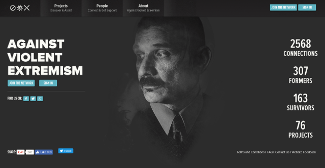 Screenshot of Against Violent Extremism websiten